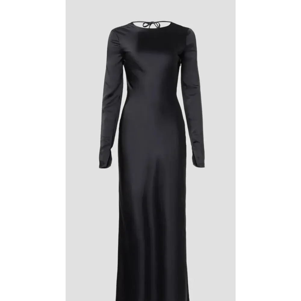 We Wore What Maxi Dress Womens M Black Long Sleeve Open Back Cowl Formal - Picture 2 of 16